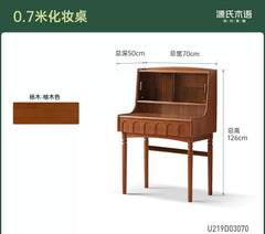 实木化妆桌法式复古多功能梳妆台卧室中古风化妆台
