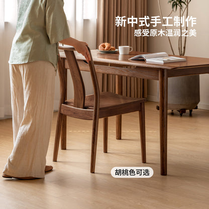 中式橡木实木餐椅靠背椅餐厅茶椅原木风软包吃饭椅子