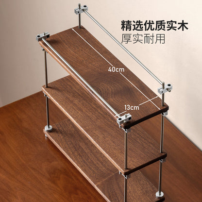 实木置物架中古风办公桌面多层收纳架工业风咖啡厅杯子架
