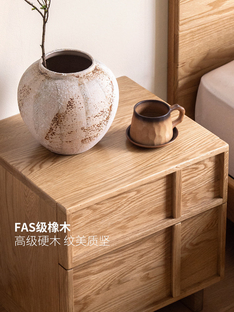 实木床头卧室柜现代简约两抽储物柜白橡木床边收纳柜