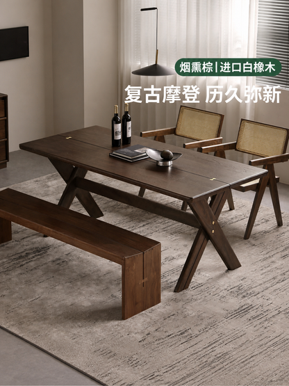 实木餐桌餐厅复古长方形工作台白橡木洽谈桌吃饭桌子