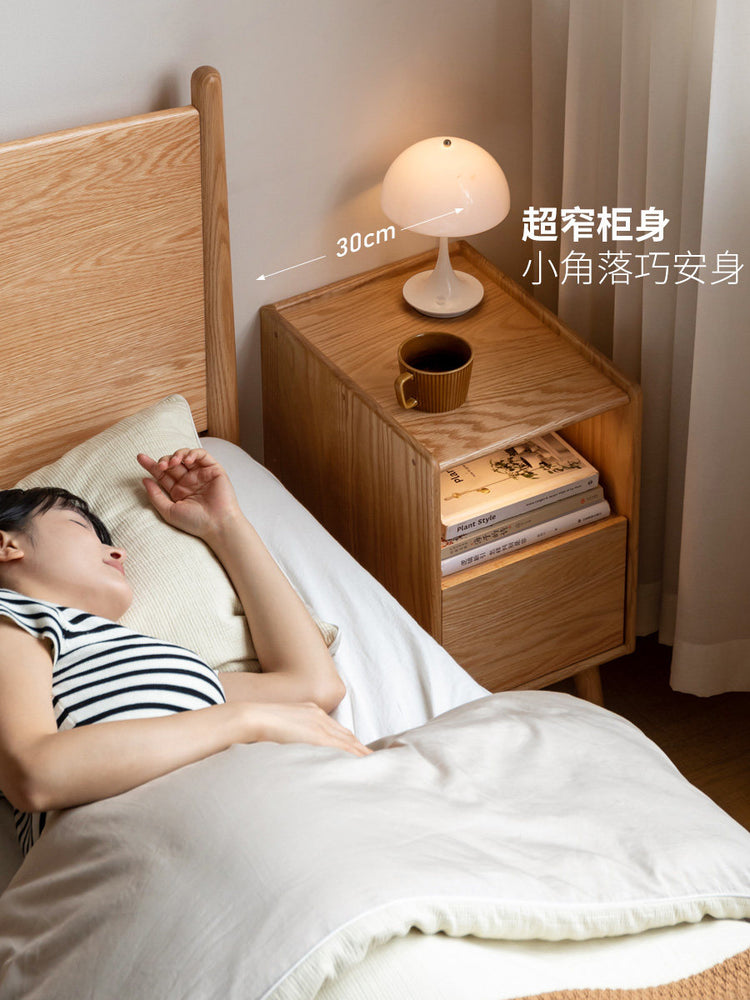 实木超窄床头柜卧室橡木储物柜现代简约多功能带灯收纳柜