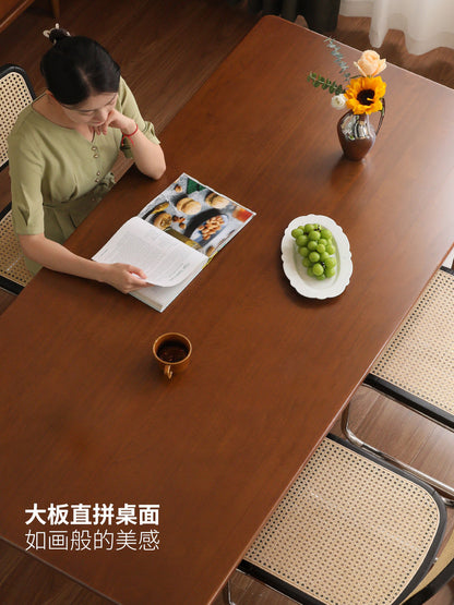实木餐桌中古柚木色餐厅大板桌复古长方形桌子餐桌椅