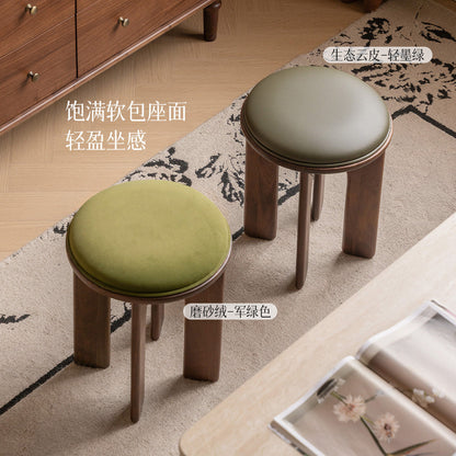 实木圆凳法式复古软包凳黑胡桃木餐厅待客备用凳子