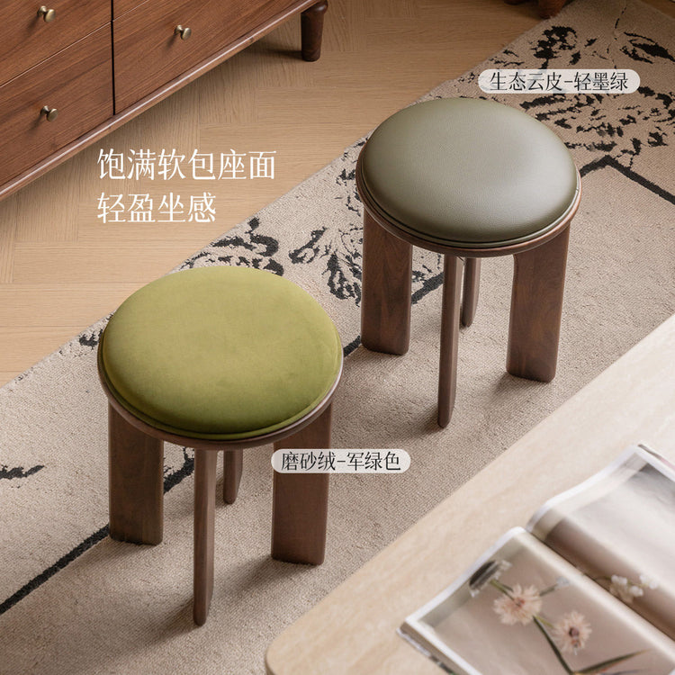 实木圆凳法式复古软包凳黑胡桃木餐厅待客备用凳子
