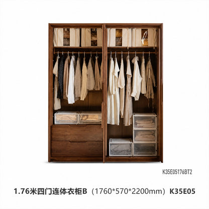 实木衣柜北欧卧室柜子储物柜现代简约黑胡桃木大衣橱