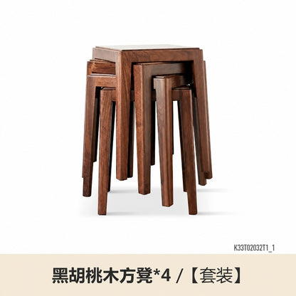 实木凳子叠叠凳黑胡桃木客厅方凳叠放凳简约餐厅板凳