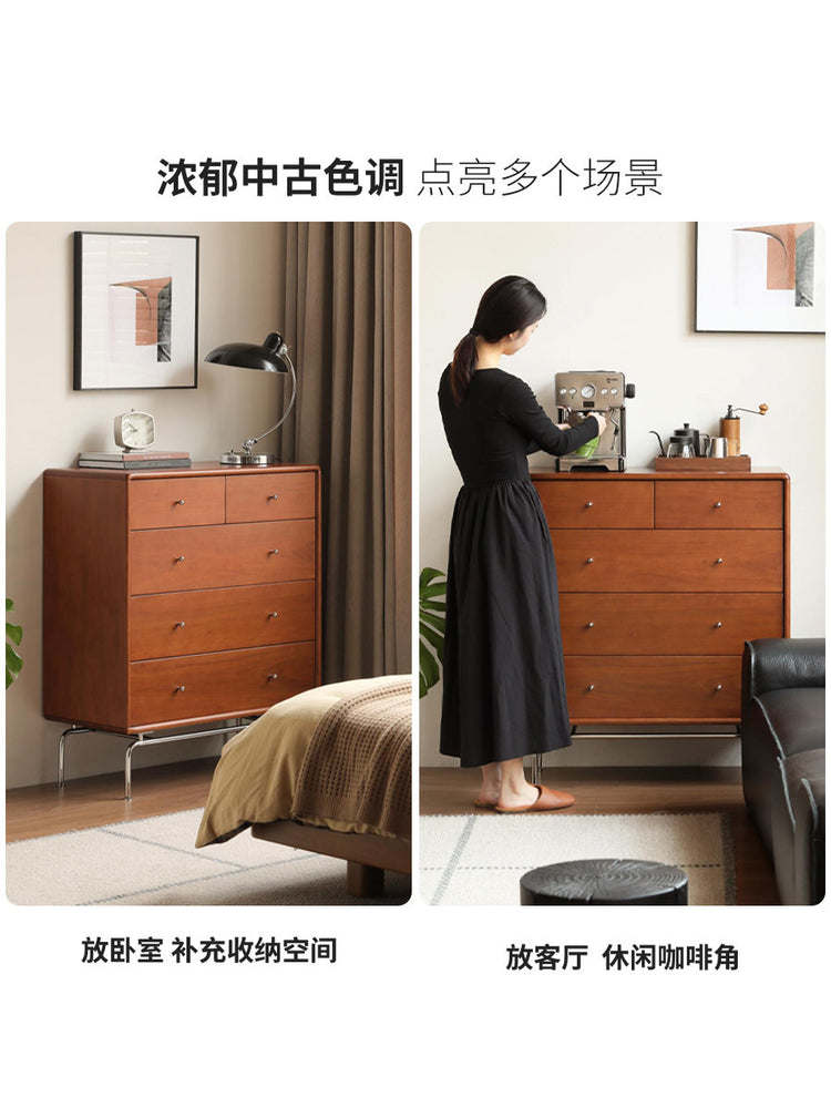 实木斗柜复古客厅靠墙五边柜中古卧室小户型床尾收纳柜