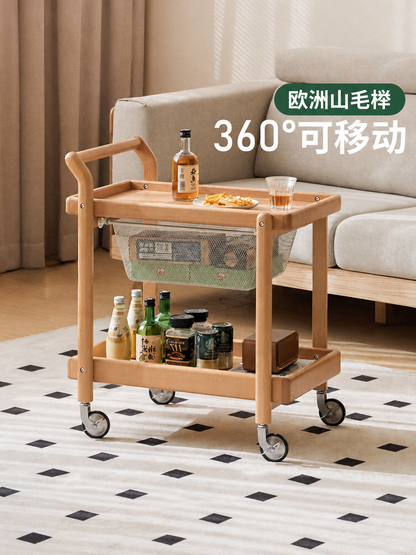 实木边几客厅现代简约沙发侧边桌原木置物边柜移动小推车