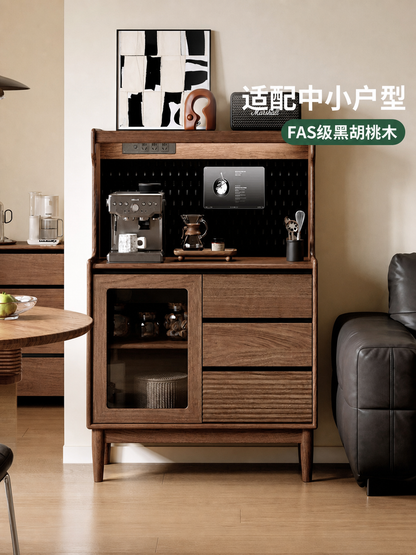 实木餐边柜小户型餐厅置物柜黑胡桃木收纳柜靠墙橱柜