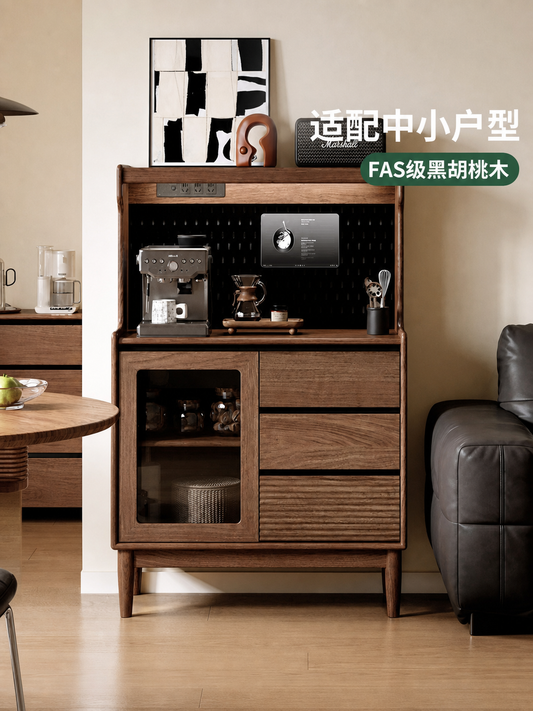 实木餐边柜小户型餐厅置物柜黑胡桃木收纳柜靠墙橱柜