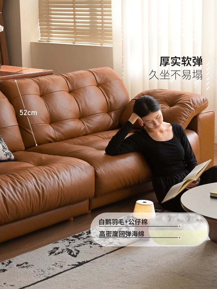 真皮沙发中古客厅头层牛皮三人位直排沙发
