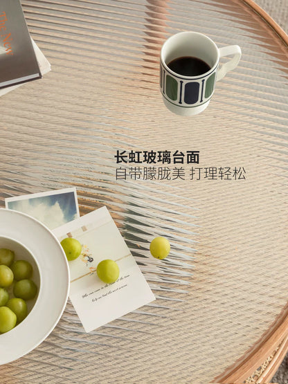 藤编玻璃茶几小户型客厅沙发边几现代简约双层实木小茶桌