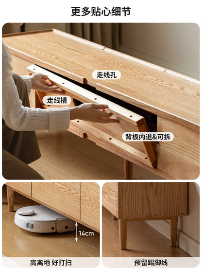 实木电视柜现代简约客厅收纳储物柜一体橡木原木风地柜