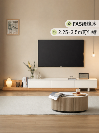 实木电视柜现代简约客厅落地可伸缩地台白色地柜矮柜