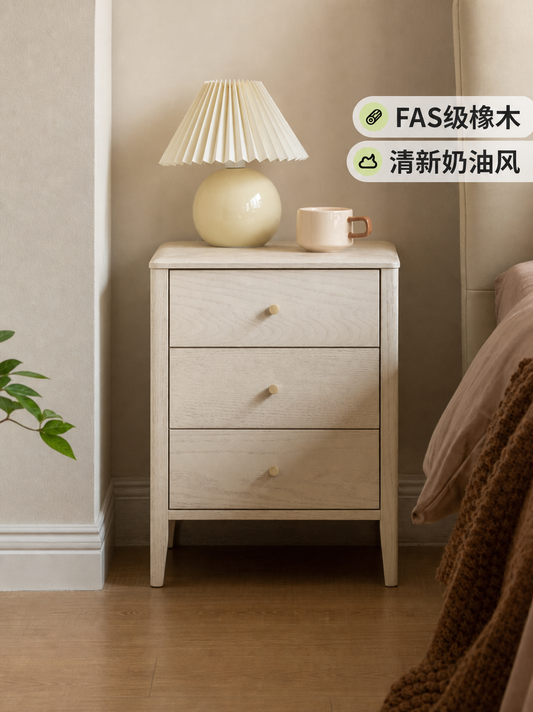 [15-Day Pre-order] Solid Wood Bedside Table, Small Cream-Style Bedroom White Nightstand, Narrow Drawer Cabinet for Tight Spaces
