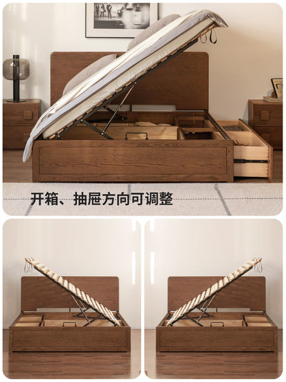 实木床现代简约橡木大板床卧室胡桃色双人床箱体床