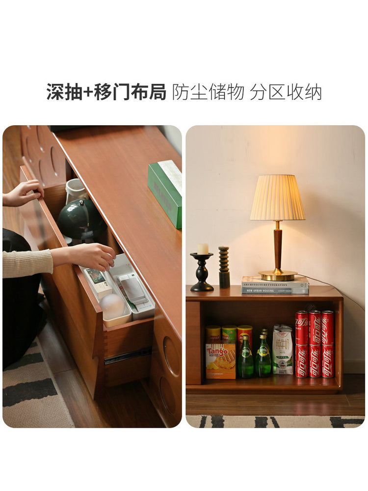 实木电视柜客厅中古风储物柜落地复古骨骼线电视机柜