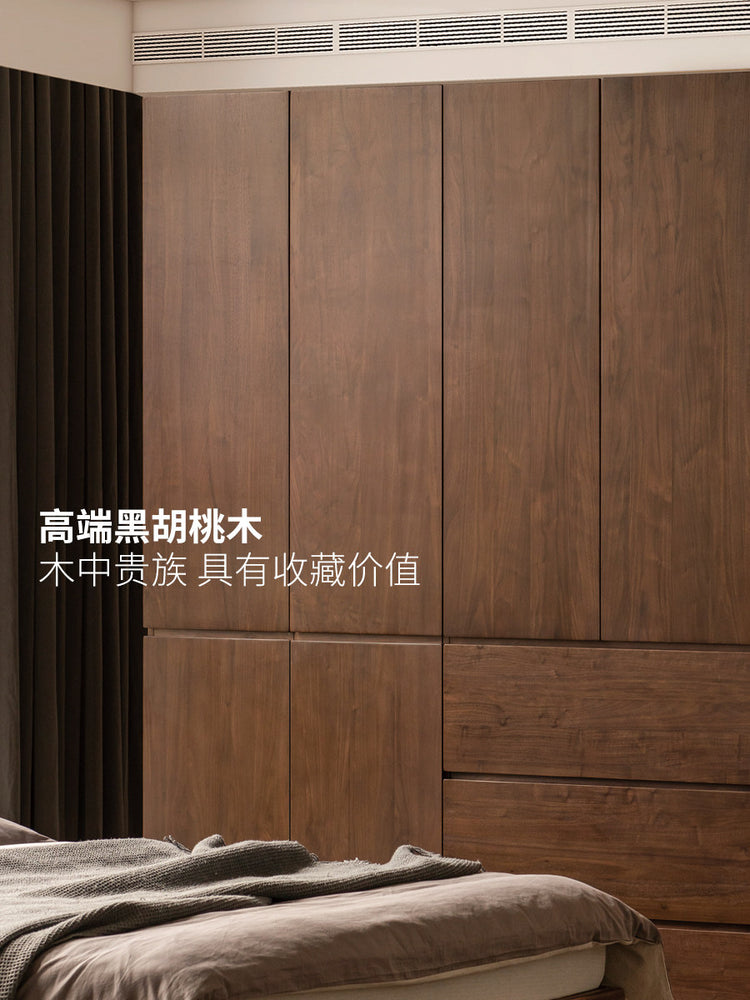 实木衣柜意式轻奢衣橱卧室黑胡桃木储物柜开门收纳柜