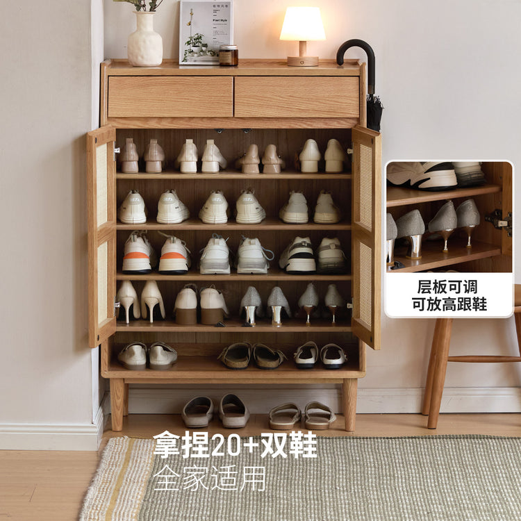 实木鞋柜客厅现代简约藤编置物台门口橡木入户玄关柜