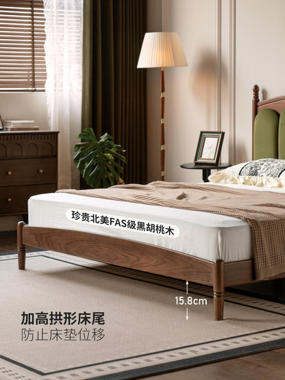 实木床法式真皮床卧室复古黑胡桃木软靠床中古风大床
