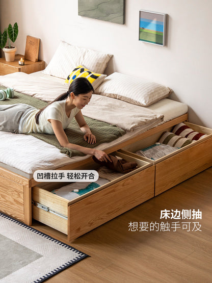 实木床现代简约储物抽屉床卧室榻榻米床橡木齐边床