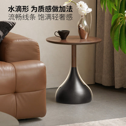 实木边几客厅意式轻奢沙发圆几黑胡桃小户型创意小茶几