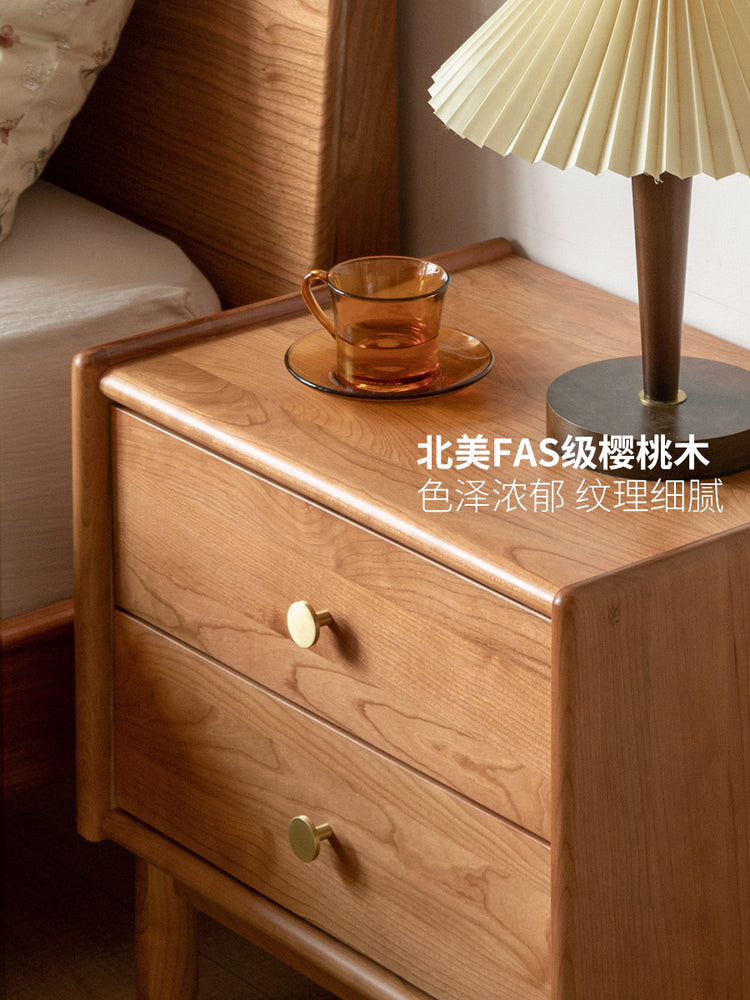 实木床头柜现代简约樱桃木复古床边柜卧室收纳储物小柜子