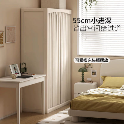 实木衣柜现代简约卧室白色衣橱布帘挂衣储物柜