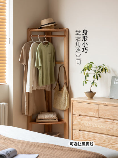 实木挂衣架北欧衣帽架落地现代简约橡木小户型转角置物架
