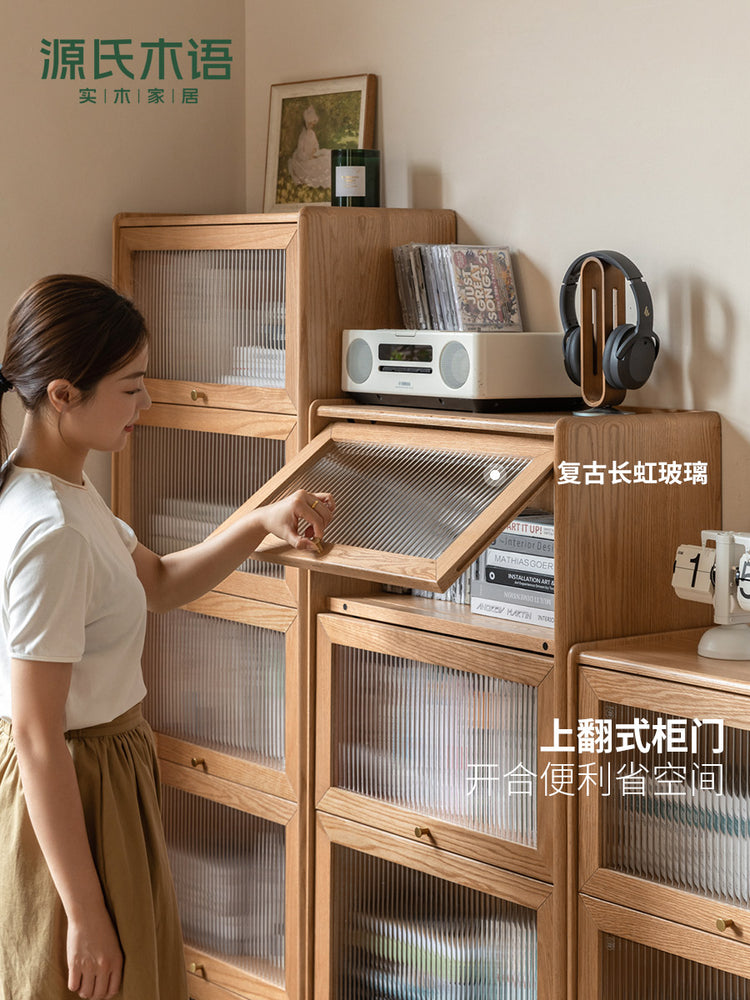 实木书柜置物柜靠墙翻门边柜组合柜收纳柜落地餐边柜