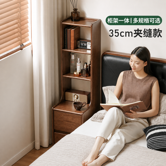 实木床头柜现代简约储物柜卧室胡桃色陈列柜收纳柜