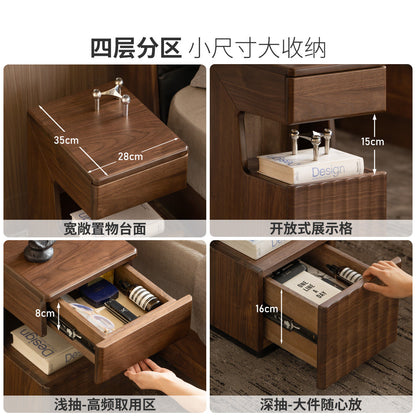 实木床头柜意式轻奢黑胡桃木储物柜卧室窄款收纳柜