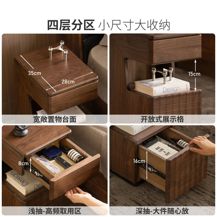 实木床头柜意式轻奢黑胡桃木储物柜卧室窄款收纳柜