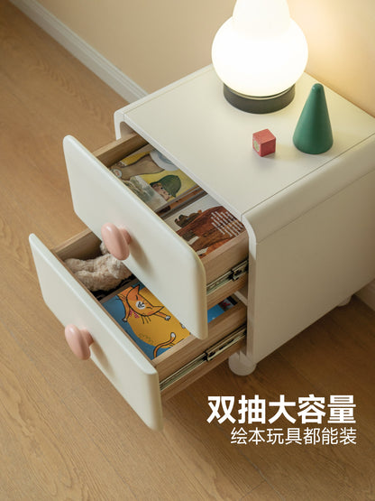 实木儿童床头柜白色奶油风卧室床边柜创意玩具收纳储物柜