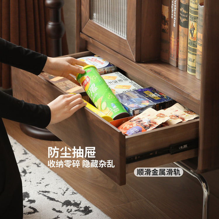 实木电视柜边柜客厅法式复古储物柜黑胡木小户型展示柜