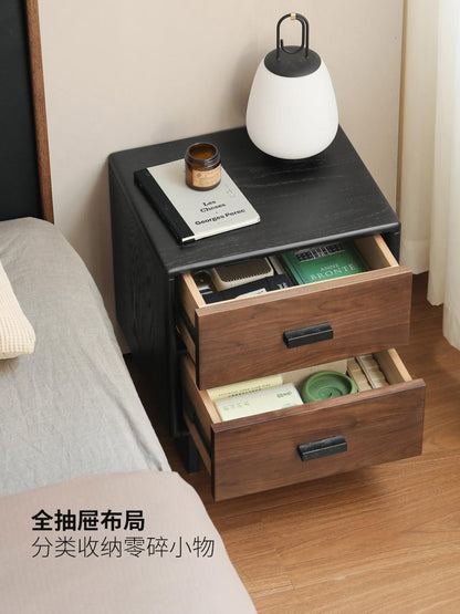 实木床头柜意式轻奢床头抽屉柜卧室黑胡桃木收纳储物柜