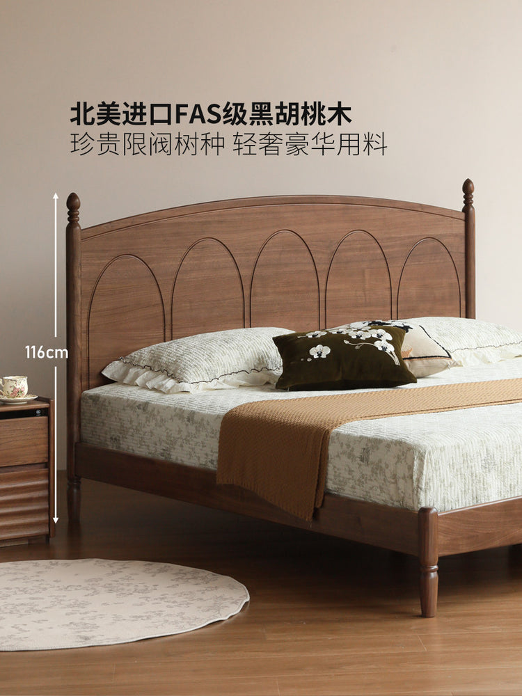 实木床法式双人床复古大床黑胡桃木大板床卧室家具