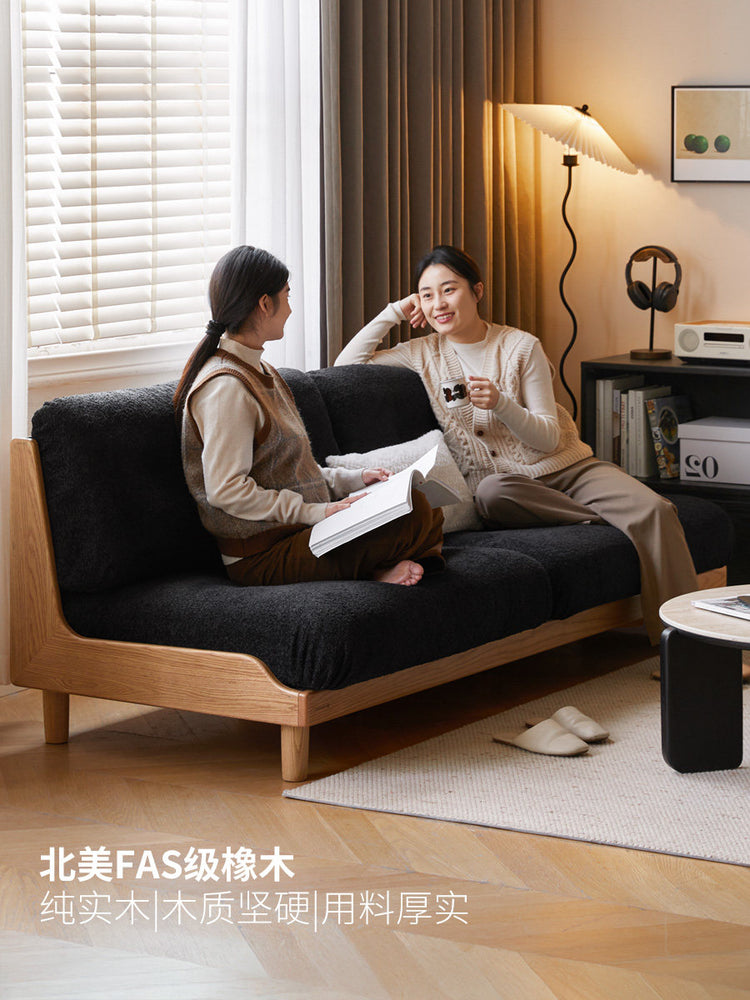 实木客厅现代简约橡木直排沙发布艺可拆洗沙发