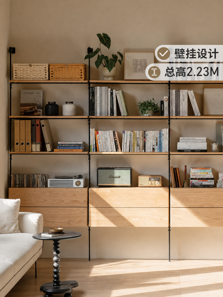 实木壁挂书架工业风书房多层置物架手办展示架收纳架