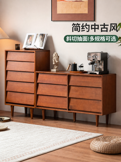 实木斗柜简约中古风六边柜九边柜卧室床尾储物抽屉柜