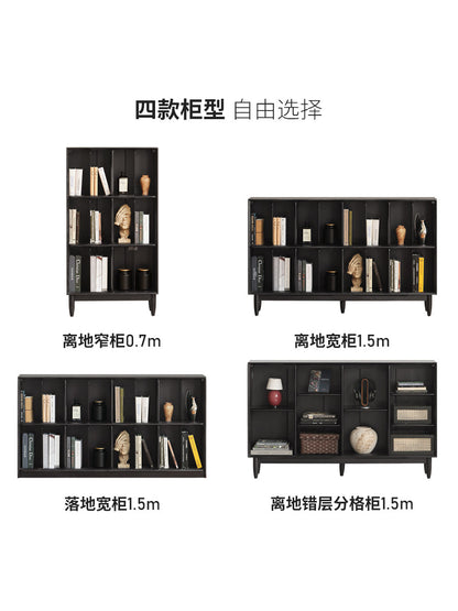 实木书架现代简约书柜黑色格子柜客厅展示柜书房收纳矮柜