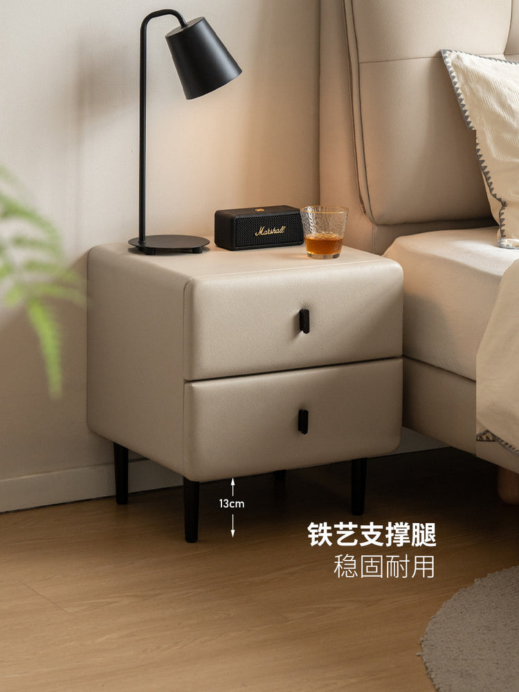 软包床头柜奶油风卧室床边柜简约白色床尾柜轻奢风储物柜