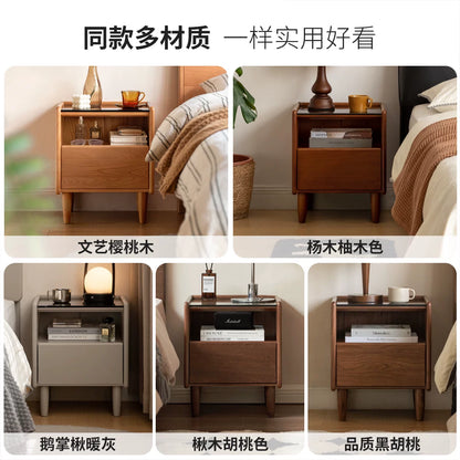 实木床头柜现代简约储物柜卧室床边小柜子黑色收纳柜