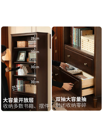 实木书柜书房美式复古一体置物柜黑胡桃木收纳柜子