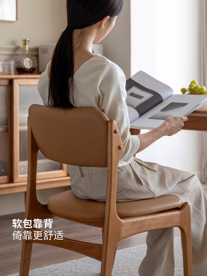 实木餐椅软包靠背椅中古简约樱桃木椅子餐厅原木凳子