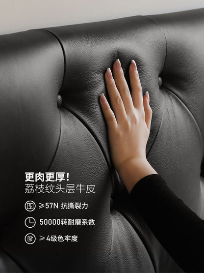 真皮床卧室轻奢软包床高端大气双人床美式黑色齐边床