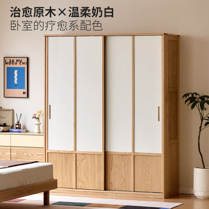 实木衣柜现代简约橡木衣橱卧室推拉门储物柜收纳柜