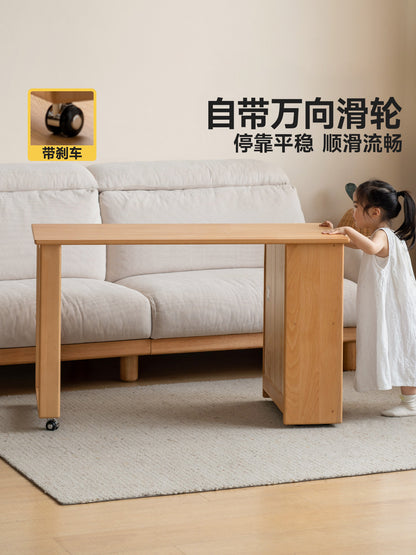 实木儿童书桌带滑轮可移动收纳学习桌小学生写字桌