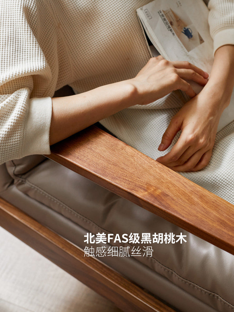 实木沙发椅简约现代阳台休闲椅黑胡桃木客厅单人靠背椅子